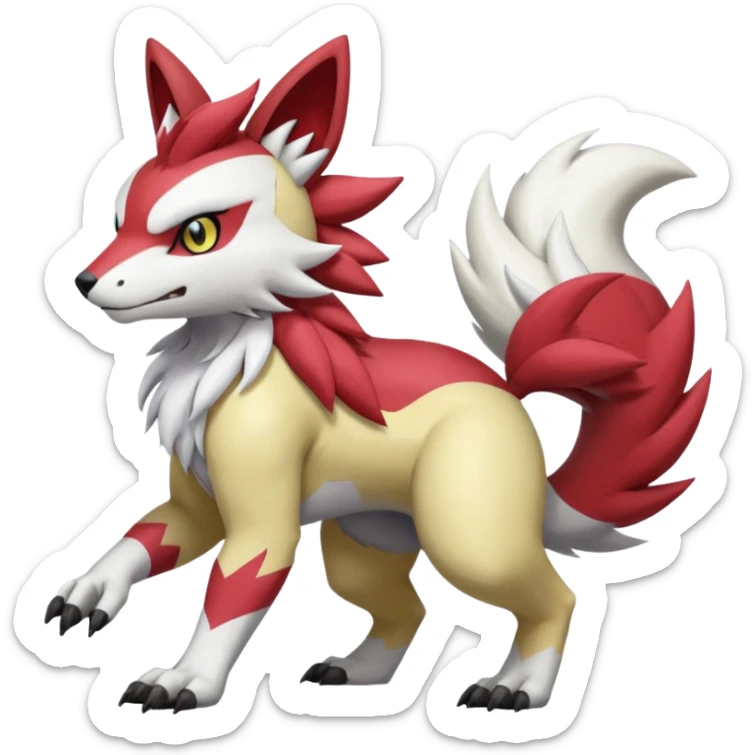 WereGarurumon-Obstagoon-Meloetta-Renamon-Zangoose-fusion-hybrid-creature (full body) sticker
