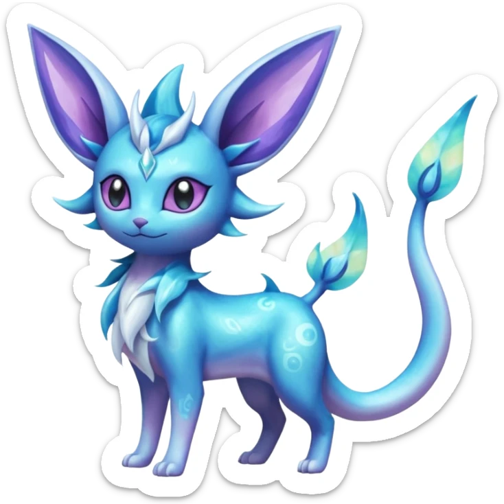 Shiny Nebulae Espeon-Lumineon-Vaporeon-Amaura-Glaceon-Dragonair-Fakémon-hybrid-creature (full body)  sticker