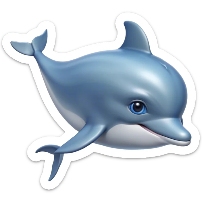 Cinematic Noble Dolphin Portrait Emoji, Poised and graceful, with a sleek, streamlined body of smooth, silvery-blue skin and a gentle, arched dorsal fin, deep, soulful eyes exuding intelligence, Simplified yet sharp and sophisticated features, highly detailed, glowing with a soft, aquatic luminescence, high shine, intelligent and elegant, stylized with an air of oceanic majesty, focused and fluid, soft glowing outline, capturing the essence of a watchful and confident marine guardian that seems ready to leap out of the screen with effortless authority! sticker