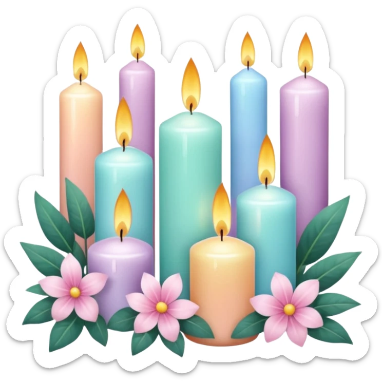 Aesthetic scenic romantic pastels beautiful gorgeous holy divine spiritual pretty elegant sparkly shiny scene of Candles, flowers, plants leaves, scenic aesthetic scenery sticker