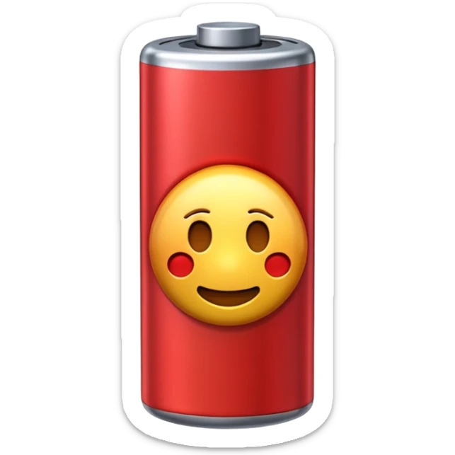 minimal iPhone style emoji of a nearly depleted battery with a red warning bar and shiny 3D effect sticker