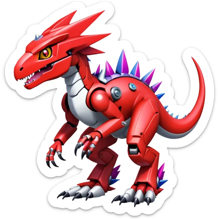 Spiky Cool Edgy Futuristic shiny colorful Digimon-Fakemon-Guilmon-Velociraptor-Mecha full body  sticker