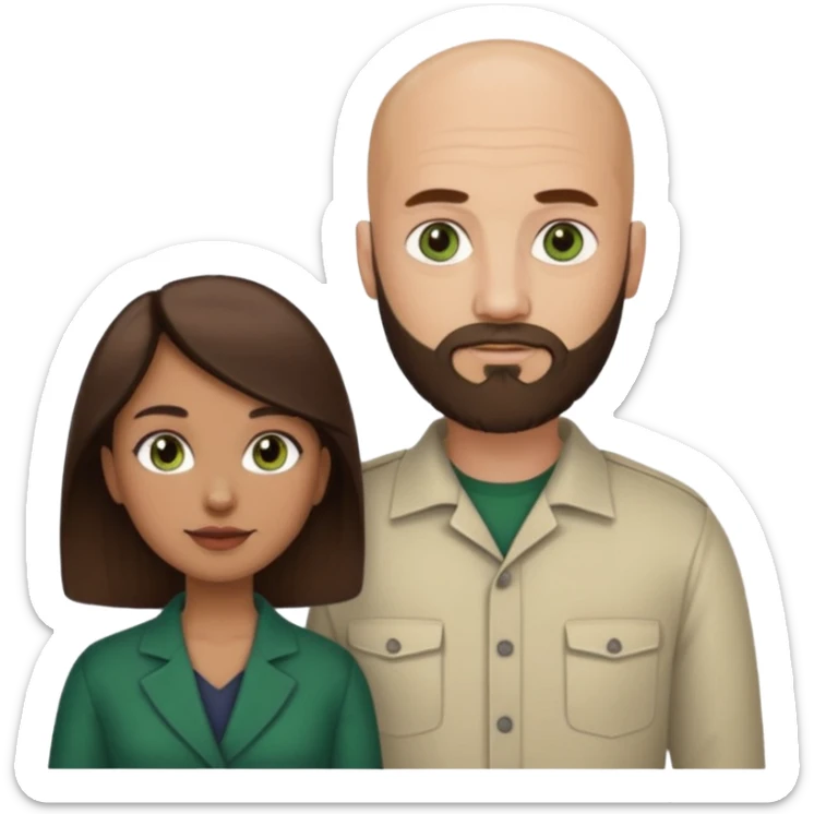 Man beard bald white dark green eyes, woman medium hair brown brown eyes latina  sticker