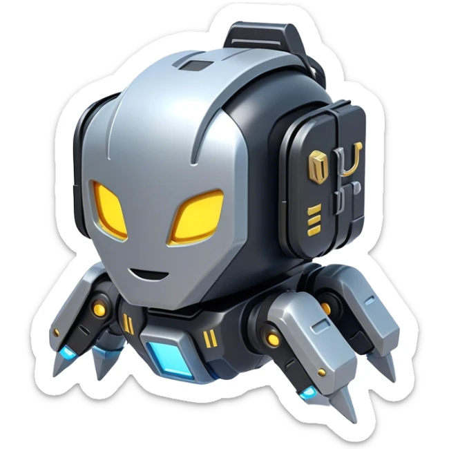 Clash of Clans aesthetic: Cinematic Playful 3D Isometric Jetpack Emoji, rendered in a 3D vector-style similar to standard emojis with minimal shading and bold, simplified shapes. A compact, distinct form with signature details, softly glowing with a futuristic sci-fi warfare charm. Simplified yet unmistakably iconic, highly detailed and consistent, glowing with a soft radiance and high shine. Stylized with a touch of high-tech brilliance and a soft glowing outline, capturing the essence of a beloved gaming relic with a friendly, playful manner! sticker