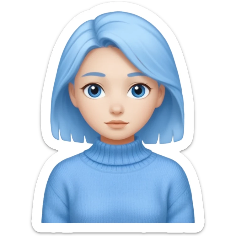 sky-blue Girl's wool sweater with light fabric folds and soft shading, casual style, Knitten.only wool sweater. sticker