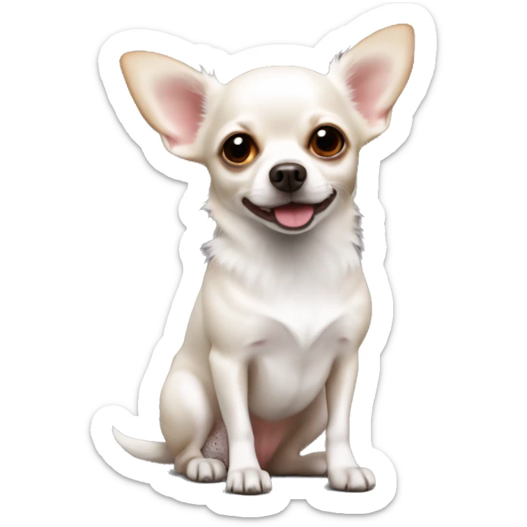 A small white dog is a Chihuahua breed with red mints on its body and red ears sticker