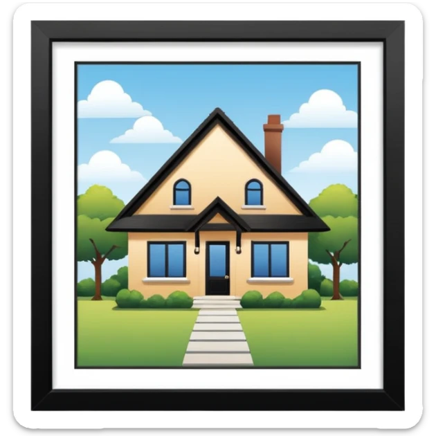 skeuomorphism style, house for sale, emphasis on For Sale sign, For Sale sign needs to be readable in 36 x36 pixels  sticker