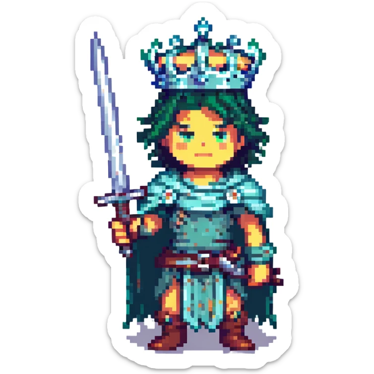 The Ruined King from League of Legends, pixel art, dramatic pose, crown and sword visible, no text, emoji or icon style sticker