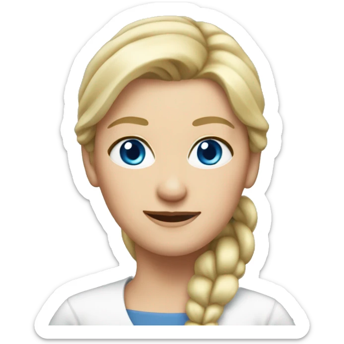 girl, 60 years old, blue eyes, blond hair ponytail, business sticker
