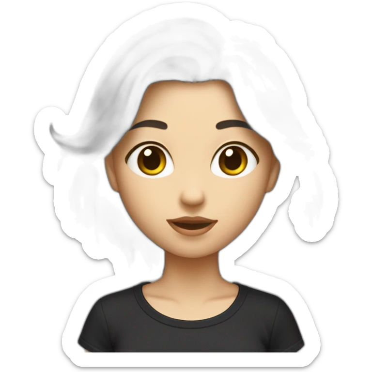 Une fille blanche au chexveux noir et long avec un t-shirt de chat sticker