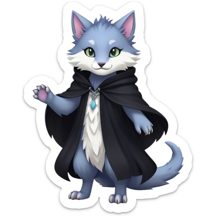 Kawaii dark edgy fantasy pastel ethereal feline-vernid-sergal-fursona animal creature with a tufted tail full body sticker