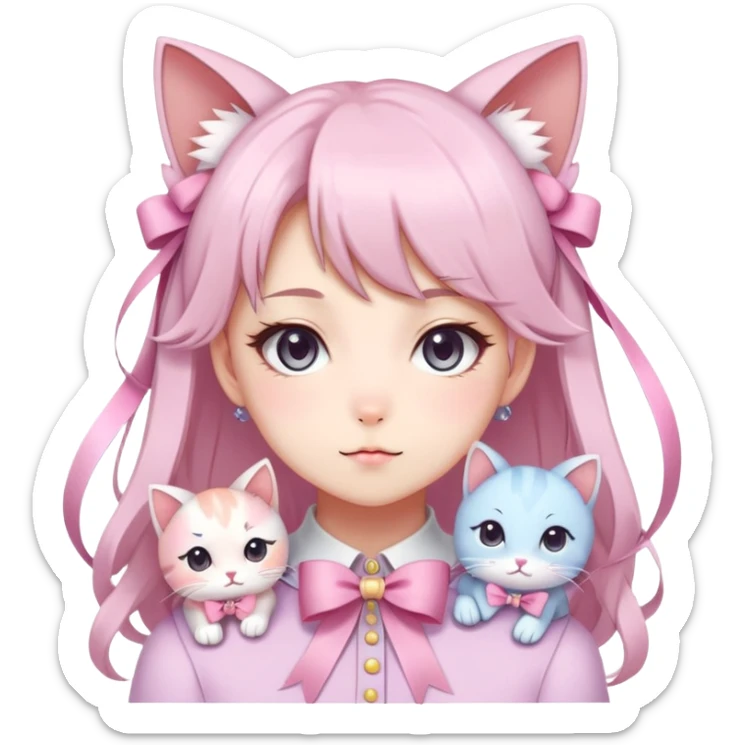 Gorgeous Kawaii Cute Beautiful Elegant Pretty Pastel Anime Catlady with ribbons sticker