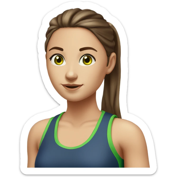 realistic portrait of girl, straight brown hair in a ponytail, sporty figure, sunkissed Skin, Green eyes sticker