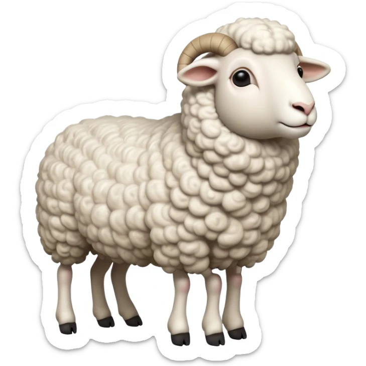 cinematic-[realistic sheep]-realistic-full-body-standing-emoji,-tail-flicking-lazily,-head-tilted-dramatically,-curly-[white]-fur,-simplified-yet-realistic-focused-features,-highly-detailed,-glowing-with-an-almost-sarcastic-glow sticker