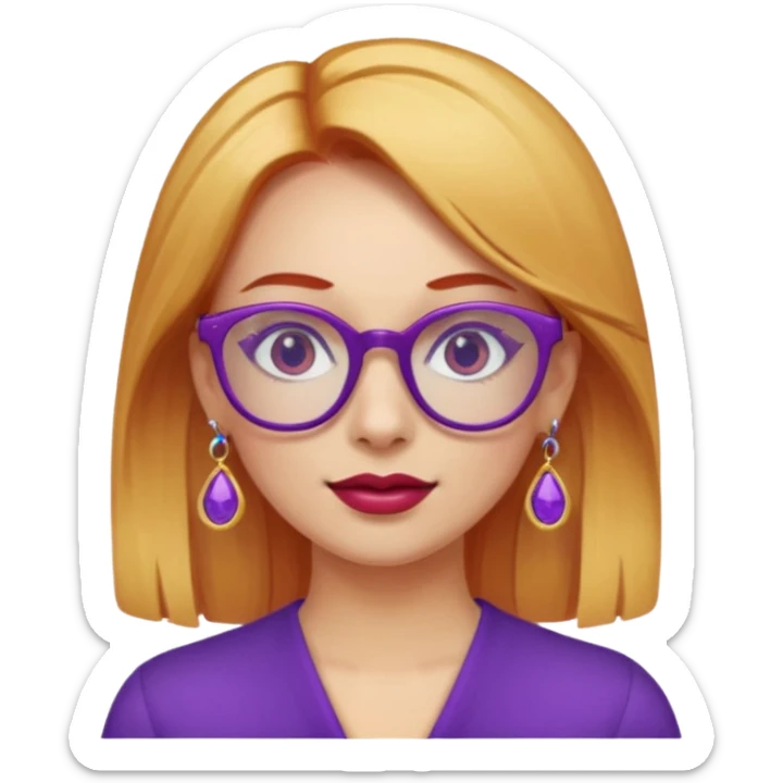 fai una signora con i capelli sia biondi che rossi con gli occhiali viola pieni di orecchini sticker