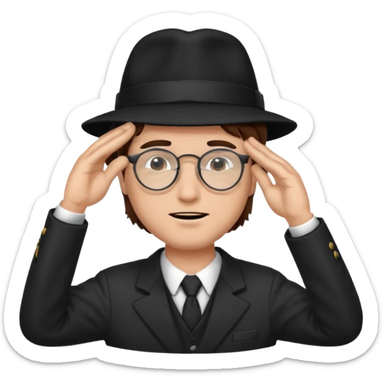 Brown hair man black hat glasses Salute with tear coming out eye sticker