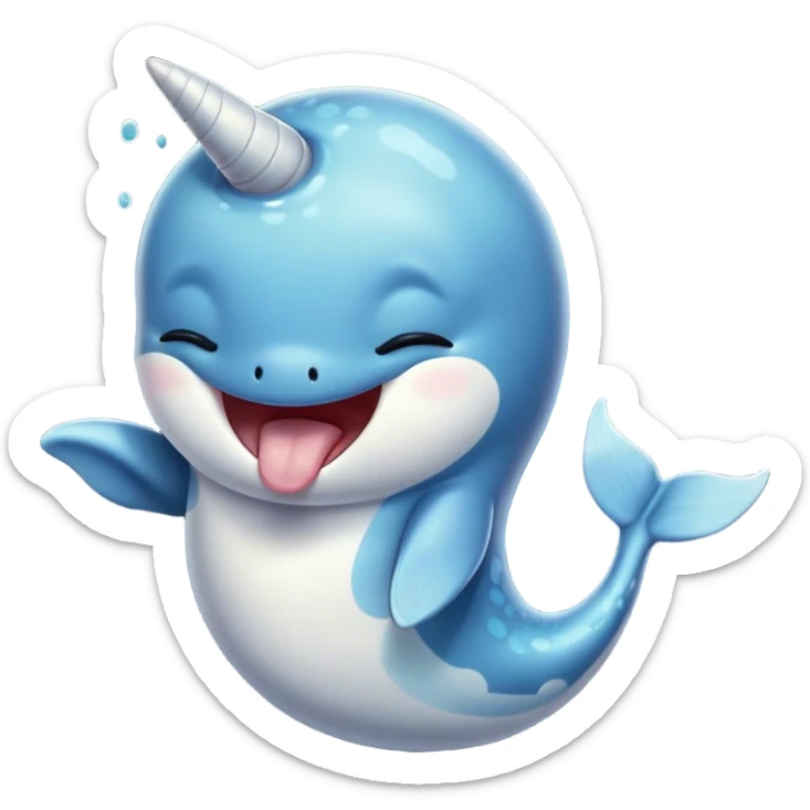 Cinematic Cute Yawning Cute Narwhal Portrait Emoji, Head tilted slightly with a dramatic, wide-open yawn, showcasing a streamlined, elegant body with a gracefully curling tusk and sleepy, half-closed eyes, Simplified yet irresistibly adorable features, highly detailed, glowing with a soft, cozy oceanic glow, high shine, relaxed yet expressive, stylized with a hint of whimsical marine ease, soft glowing outline, capturing the essence of a drowsy yet affectionate cute narwhal that appears ready to stretch and yawn its way out of the screen! sticker