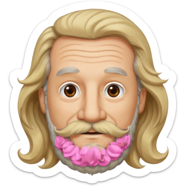 MID/OLD AGE MAN WITH LONG BLOND & bROWN WAVY HAIR; AND BROWN & GREY MOUSTACH AND BEARD, HAPPY EYES, ROSEY CHEEKS sticker