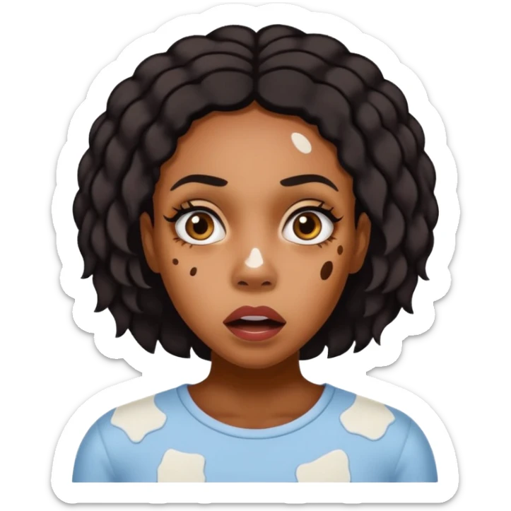 Emoji of a very shocked black female with vitiligo (alot of vitiligo patches) sticker