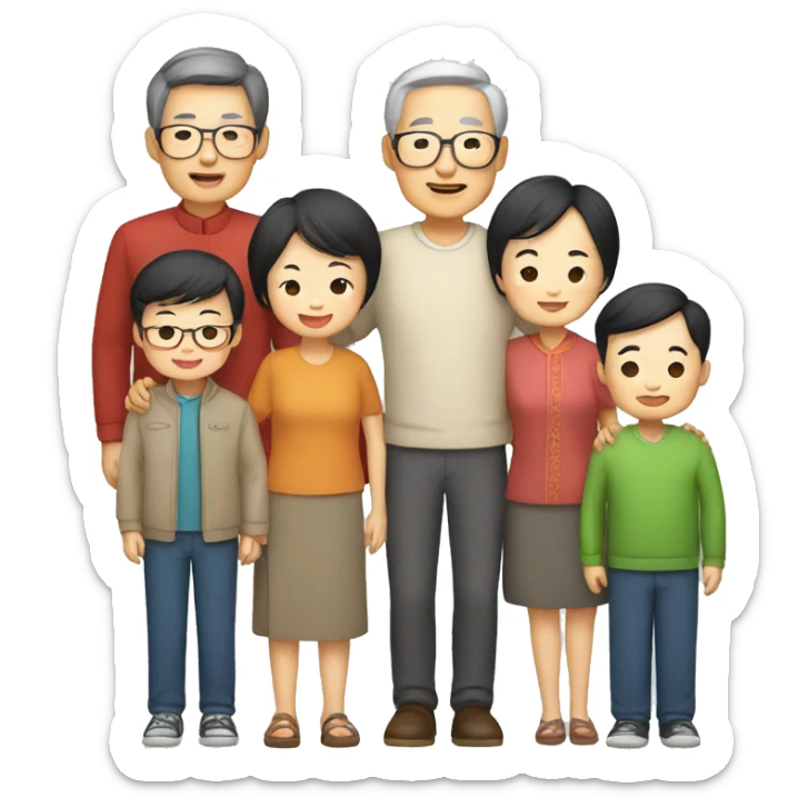 Chinese family: grandparents, parents and nephews sticker