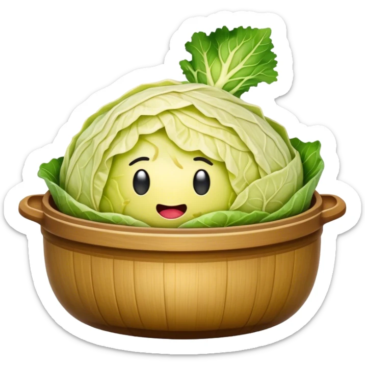 Cinematic Realistic Sauerkraut Dish Emoji, depicted as a tangy, fermented cabbage dish rendered with vibrant textures and natural, appetizing lighting. sticker