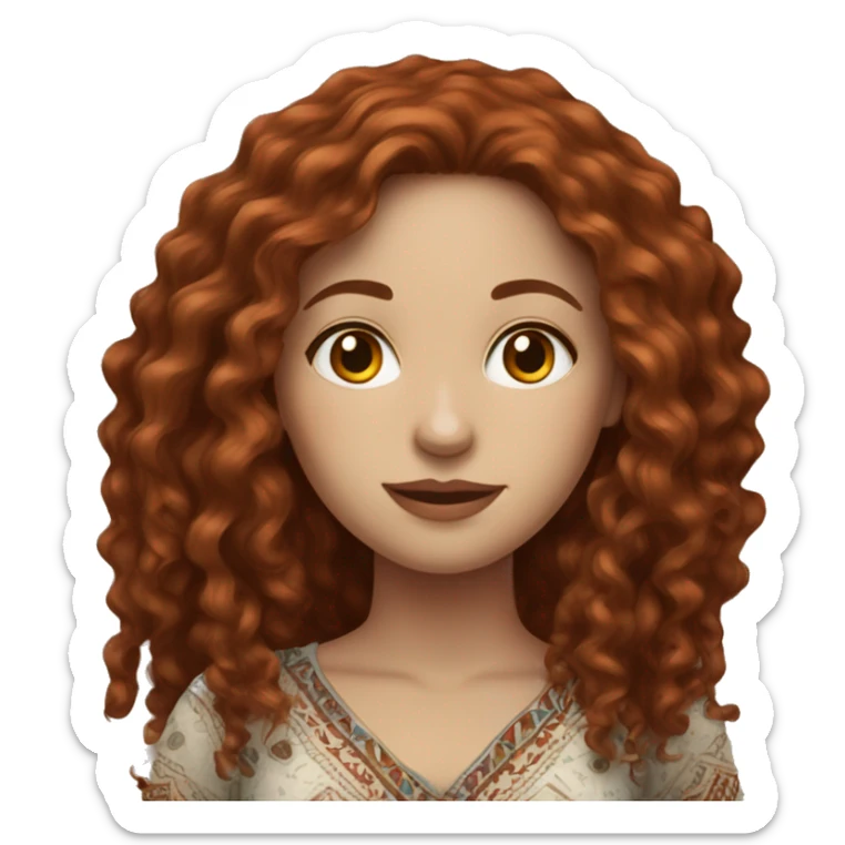 pale woman with long dark red curly hair wearing boho top sticker