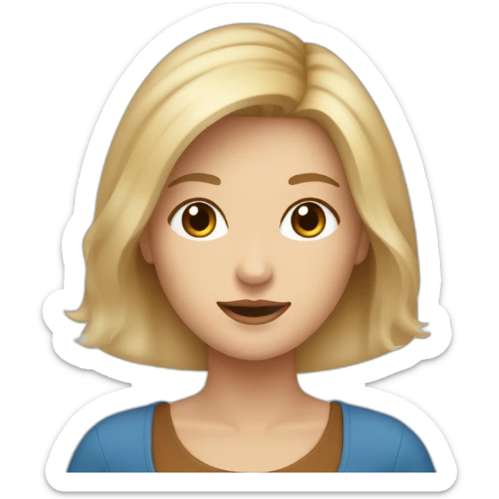 vrouwtje met blond haar tot op de schouders, blauwe ogen, sproeten, bruine wenkbrauwen sticker