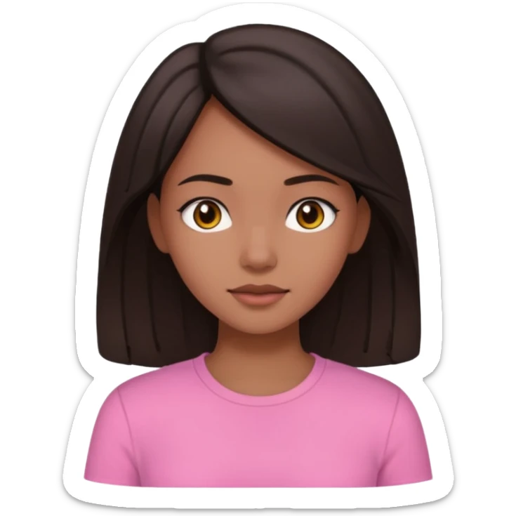 A dark brunette girl with neutral skin slightly light wearing a pink shirt and has medium length hair  sticker
