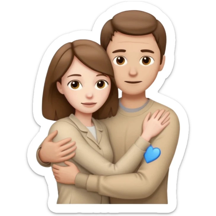 A white man with brown hair in pale beige clothes supports and hugs a woman in pale beige clothes sticker
