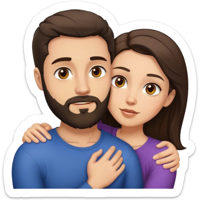 couple hugging passionately: a brunette girl with hazel eyes and brunette man with a beard and grey eyes sticker
