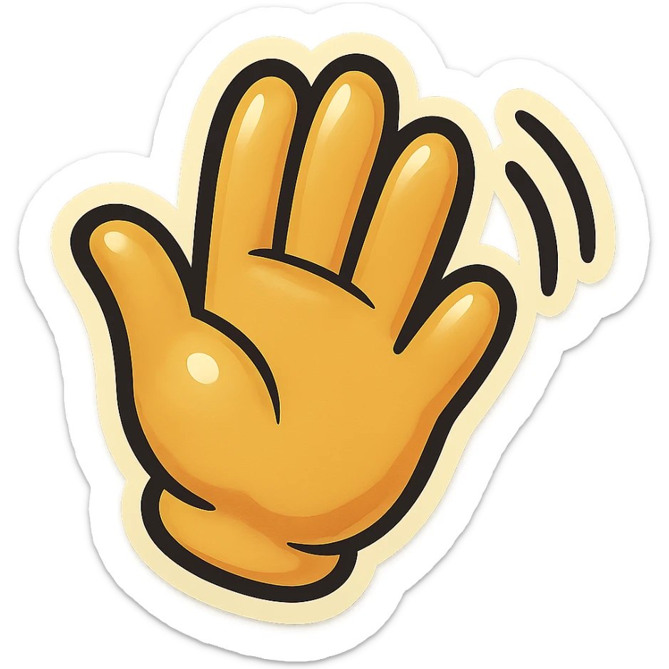 cartoon style sticker of a single hand waving symbol, simple and clear, no text sticker