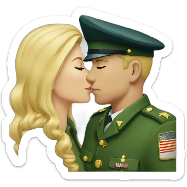 blonde girl kissing a military man in a green uniform sticker