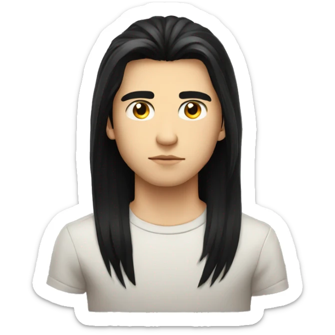 european teenager boy long black hair serious face sticker