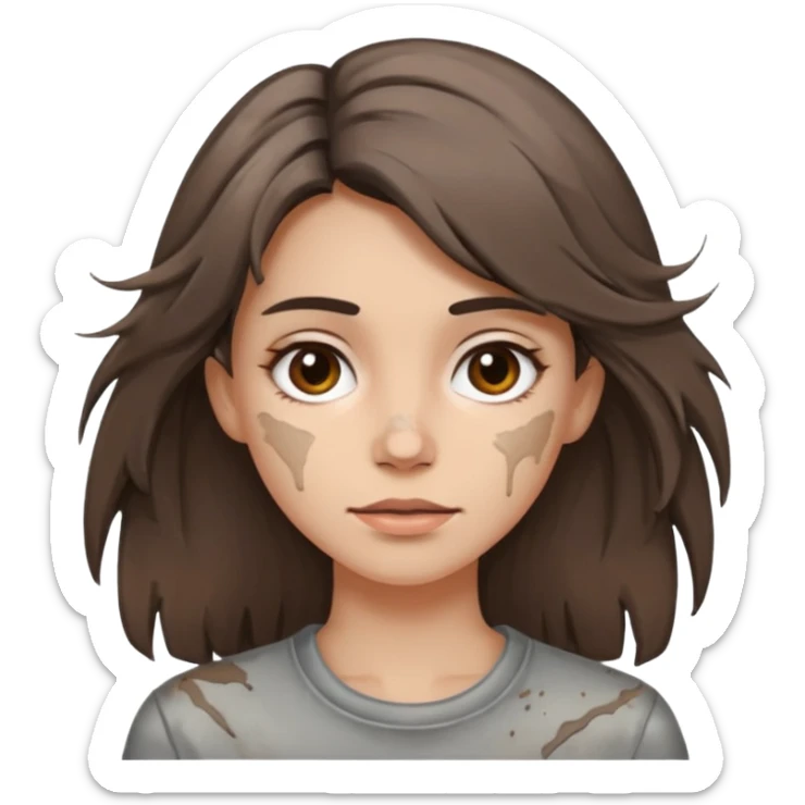 very dirty looking homeless woman very very dirty and smelly looking face only, not old with grey smudges everywhere and messy hair and lots of stains on face ugly,  sticker