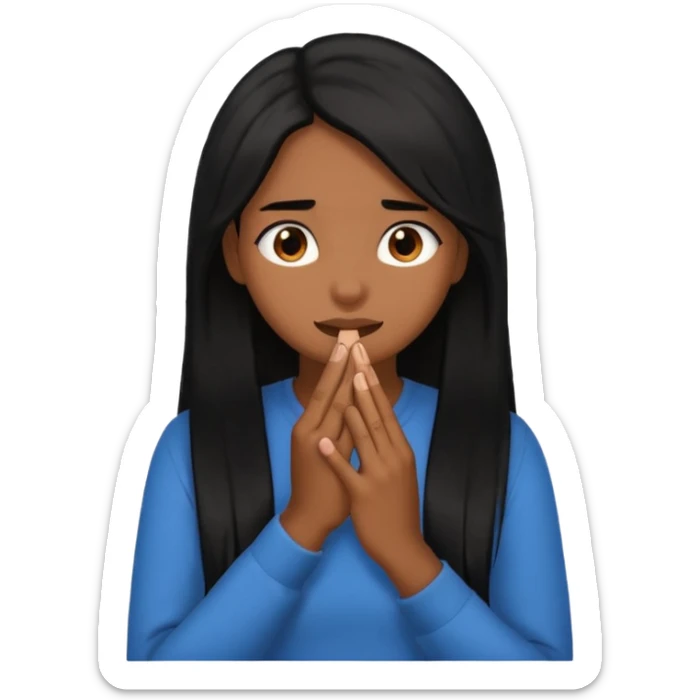 biting nails in flirtatious and shy way, brown skin, long black hair sticker