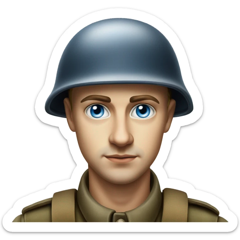 blue eyed  guy 28 years old german soldier in helmet 1940 photorealistic serious sticker
