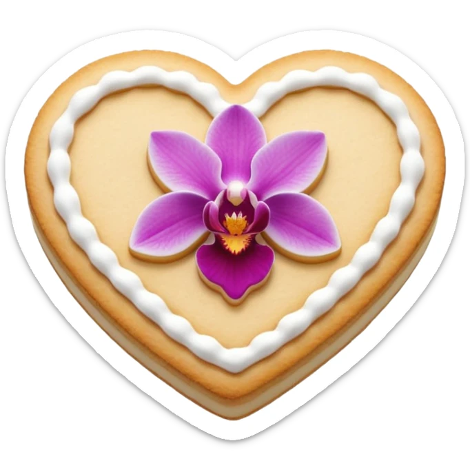 Realistic shortbread cookie in the shape of a heart with orchid color jelly middle filling and sprinkled powder sugar on top. sticker