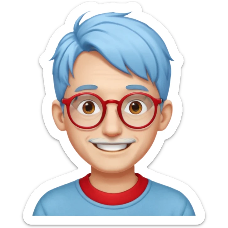 light blue haired man mid length hair with big ears and red earrings and spectaclesi happy sticker
