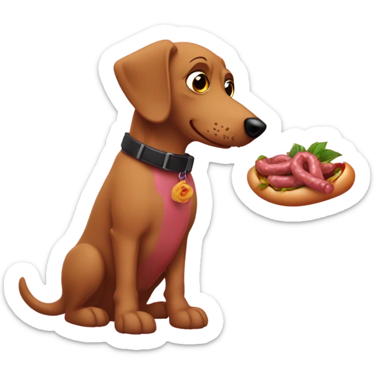 Perro salchicha con lazos rosas comiendo manjar  sticker