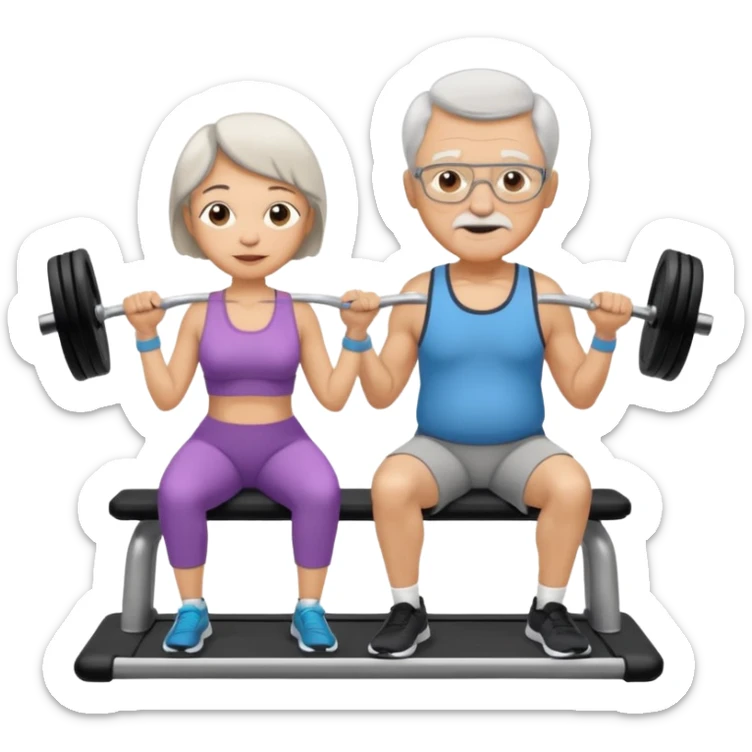 light skin grandma and grandpa work out at the gym and They have neutral colours of clothes sticker