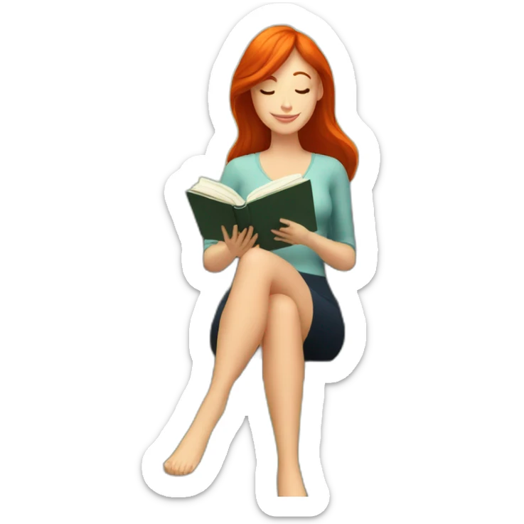 redhead woman reading a book with a glass of wine in a park sticker