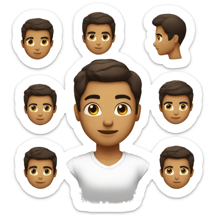 garcon paux BLANC cheveux lisse noir / brun yeux marrons cheveux cours qui son vers l'avant . sticker