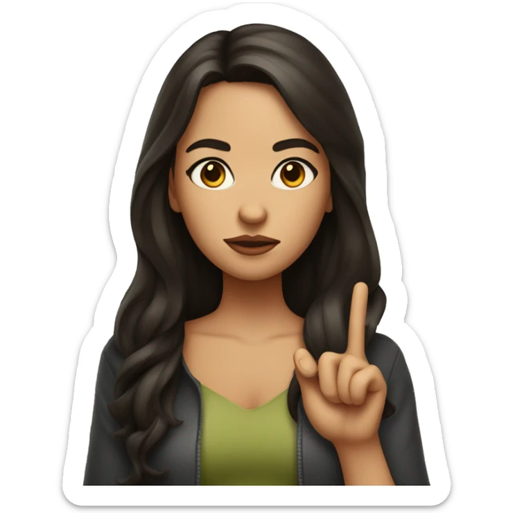 brunette girl pouting and putting two fingers up in a peace sign sticker