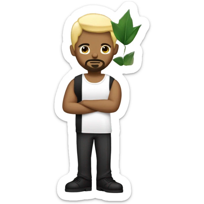 a gangsta with blond short hair, and black short beard and a green leave in his one hand sticker