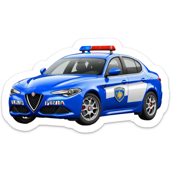 crea auto di servzio alfa romeo giulia tutta blu con la scritta sul lato polizia penitenziaria  sticker