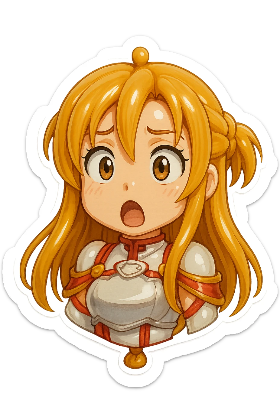 Sticker of Asuna from Sword Art Online in balloon style with a surprised expression, inspired by the reference image. sticker