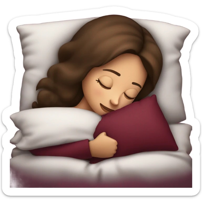 Brunette girl sleeping in burgundy pillow sticker