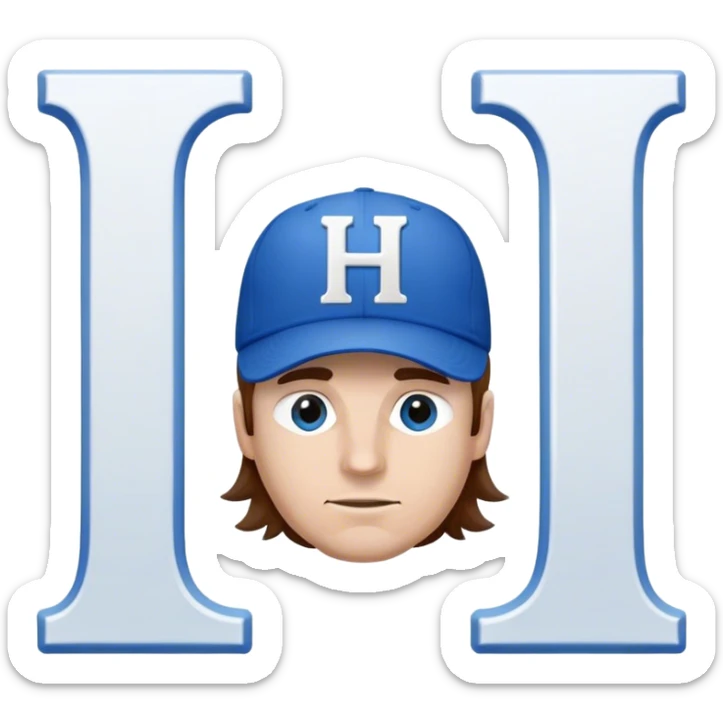 White Man with mid-length brown hair wearing blue baseball hat with the letter H on it sticker