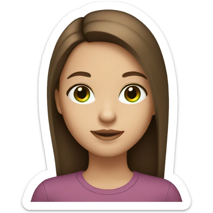 Girl with long, straight brown hair, green eyes, light skin. sticker