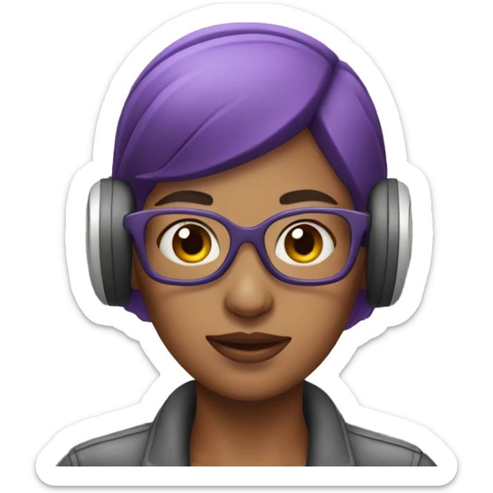 Woman with short, purple hair wearing ear defenders  sticker